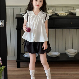 [Size 9 - 46kg] Set tiểu thư áo cổ bèo tay chờm vai kết hợp quần trái bí cute bé gái đến 45kg
