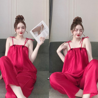 Đồ bộ nữ bộ đồ ngủ 2 dây bộ ngủ 2 dây lụa đồ ngủ quần dài mặc nhà freesize 54kg - CN09