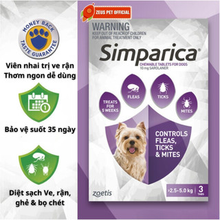 Simparica - bảo vệ ngoại ký sinh trùng cho chó 2-5kg