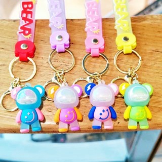 Móc khoá gấu có đèn nhấp nháy cute móc bạc