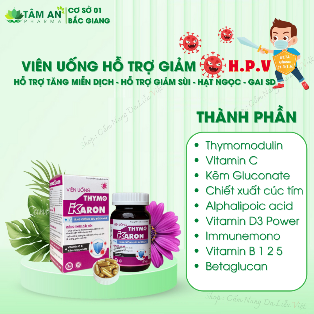 [ĐÀO THẢI H.P.V] Viên Uống THYMOKARON Hỗ Trợ Tăng Miễn Dịch - Hỗ Trợ Đào Thải HPV - Sạch Sùi Mào Gà
