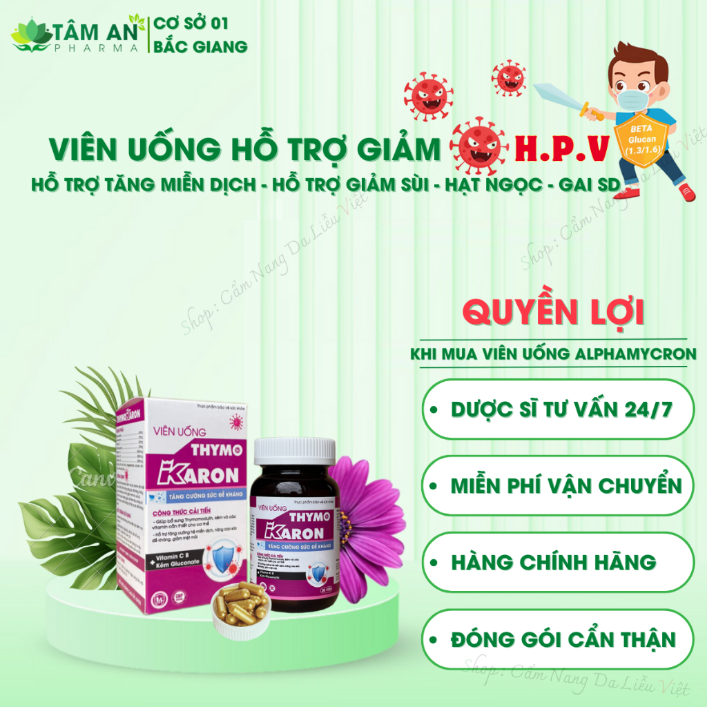 [ĐÀO THẢI H.P.V] Viên Uống THYMOKARON Hỗ Trợ Tăng Miễn Dịch - Hỗ Trợ Đào Thải HPV - Sạch Sùi Mào Gà