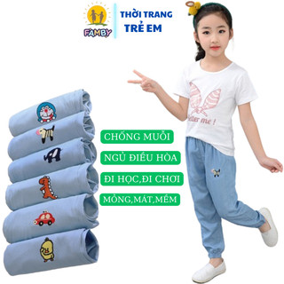 Quần bò giấy cho bé gái FAMBY chống muỗi điều hòa đi học cho bé 13-28kg xuân thu