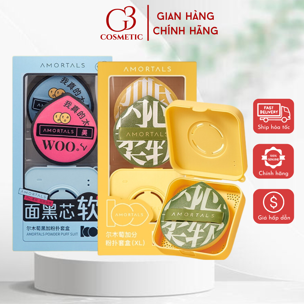 Bông mút trang điểm AMORTALS chính hãng siêu mềm dễ tán kem nền kèm hộp đựng mút phấn cao cấp G3COSM