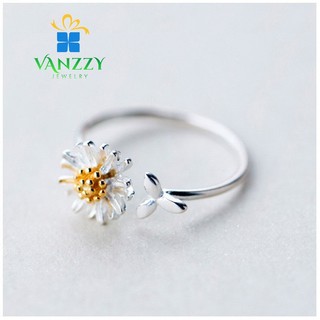 Nhẫn bạc nữ hở s925 vanzzy jewelry , nhẫn hoa cúc vàng j2738