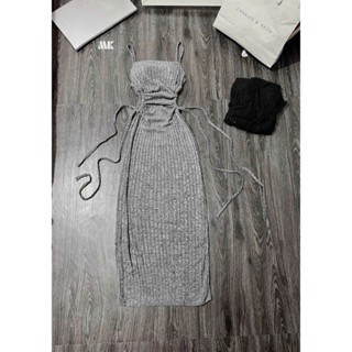 Đầm 2 dây gân đũa khoét eo cột dây ôm body dáng dài trơn cực xinh