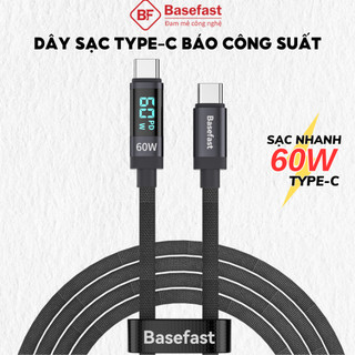 Dây sạc nhanh Type C 60W Basefast cáp hiển thị công suất chống quá tải nhiệt cho samsung xiaomi máy tính bảng