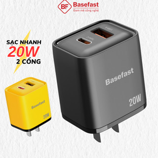 Củ sạc nhanh 20W 2 cổng Basefast cục sạc chống quá tải nhiệt cho iP 11 12 13 14promax samsung xiaomi