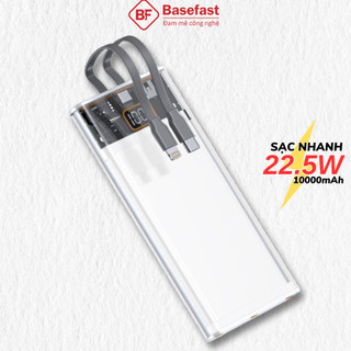 Sạc dự phòng 10000mah Basefast Pin tích hợp sẵn 2 dây sạc nhanh 22.5W cho iP type c samsung xiaomi