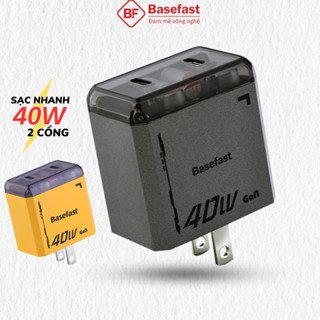 Củ sạc nhanh Type c 40W 2 cổng Basefast Cốc sạc GAN chống quá tải nhiệt cho iP samsung xiaomi oppo