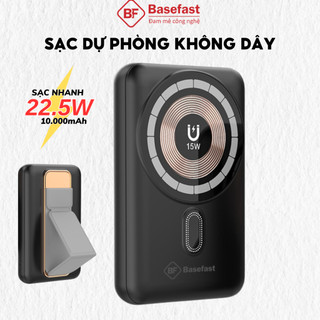 Sạc dự phòng không dây Basefast sạc nhanh 15w 2in1 hút nam châm từ tính tích hợp giá đỡ iP samsung