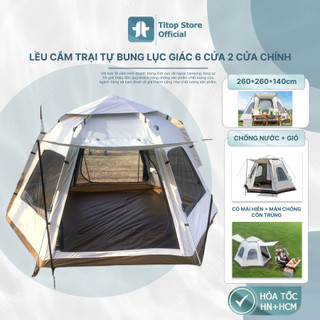 Lều cắm trại lục giác hai tầng chống nước 6-8 người kích thước 2m6*2m6 2 cửa chính 4 cửa sổ tặng kèm thanh chống mái 