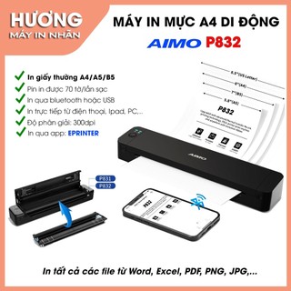 Máy in di động a4 p832 /pin sạc /in qua bluetooh, usb/ in giấy a4 thường /kết nối in qua điện thoại, pc,..