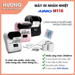Máy in nhãn di động aimo m110 - in mã vạch qr, nhãn cáp, nhãn trang sức, bluetooth, in qua app