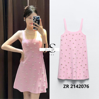 Đầm mini dệt kim màu hồng baby đính ngọc trai TQXK mẫu mới 2024 thời trang hot girl tiểu thư | Order