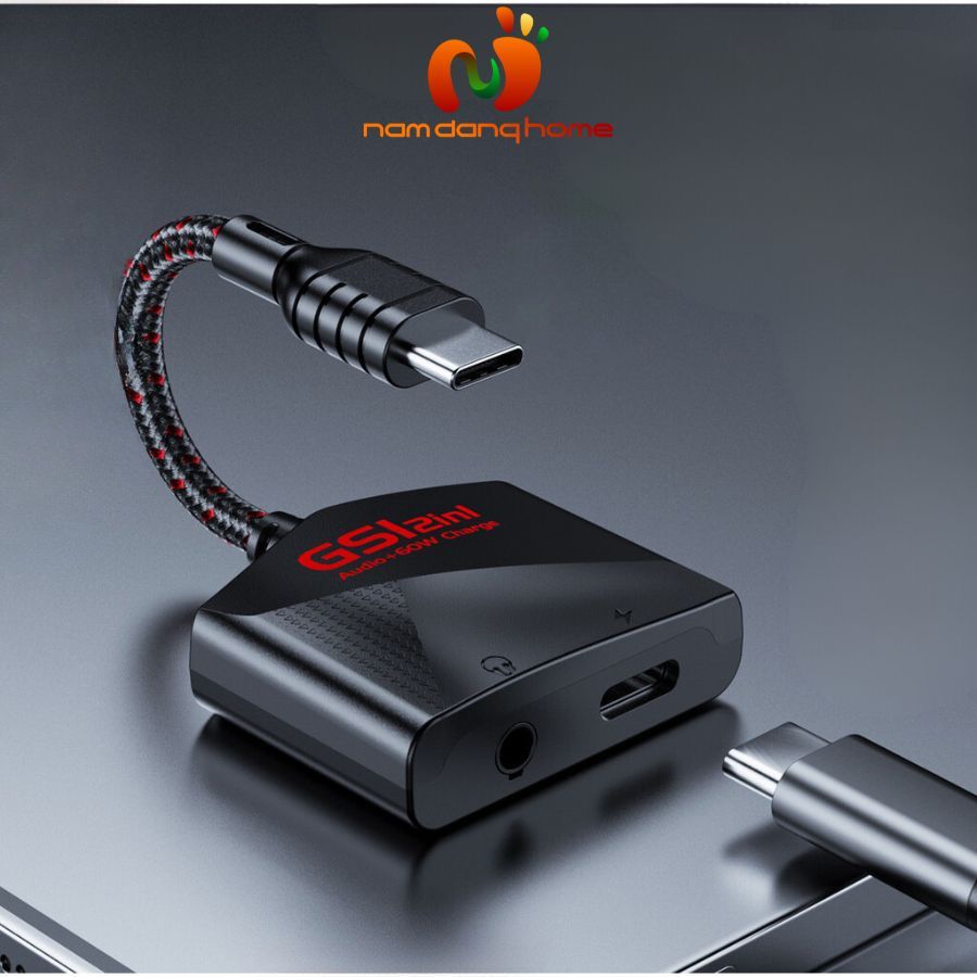 Cáp chuyển đổi Plextone GS1 cổng sạc USB-C và tai nghe 3,5 hỗ trợ sạc 60W - Cáp chuyển 2IN1 đa năng