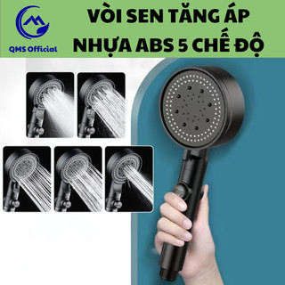 Vòi sen tăng áp, vòi hoa sen nóng lạnh chất liệu nhựa abs siêu bền 5 chế độ 2 màu đen, trắng qms - ts037