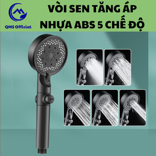 Vòi sen tăng áp, vòi hoa sen nóng lạnh chất liệu nhựa abs 5 chế độ có nút bật tắt đủ 2 màu đen, trắng qms - ts037