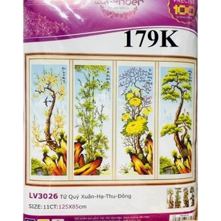 Tranh thêu chữ thập TỨ QUÝ tùng cúc trúc mai LV3206
