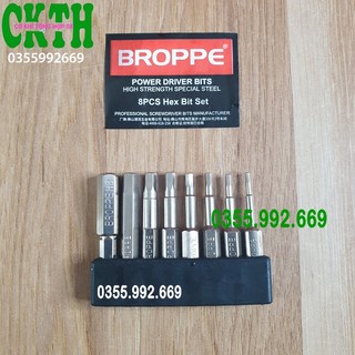 Bộ 8 đầu lục giác dành cho khoan, máy bắn vít dài 50mm siêu biền có nam châm hãng BROPPE cao cấp