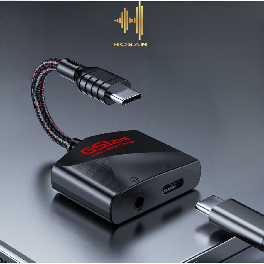 Cáp chuyển đổi HOSAN Plextone GS1 cổng sạc USB-C và tai nghe 3,5 hỗ trợ sạc 60W chuyển 2IN1 đa năng