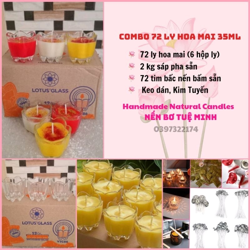 Combo 72 Ly Hoa Mai Làm Nến 35ML (Kèm Văn Khấn Cúng Dường)