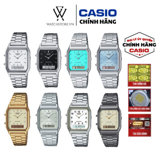Đồng Hồ Điện Tư Unisex AQ-230 Vintage Sang Trọng Mặt Kính Nhựa Vuông 29.8mm Chống Nước Dây Kim Loại Chính Hãng Casio