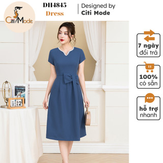 Đầm công sở CITI MODE FASHION thiết kế dáng xanh A nơ eo cổ V phối ren DH4845