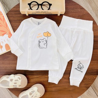 Bộ quần áo sơ sinh dài tay vải tăm lạnh mềm co giãn 4 chiều, bộ dài tay bé trai bé gái sơ sinh BH65