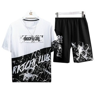  Bộ quần áo unisex nam nữ tay ngắn cổ tròn phối họa tiết LUB loang màu phong cách thời trang