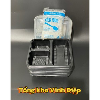 Combo 50 hộp cơm đen nhựa 3 ngăn dùng 1 lần