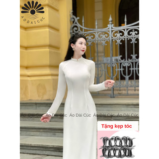 Áo dài học sinh , áo dài trắng hai tà, tay dài, cổ V 2cm, lụa mềm mịn