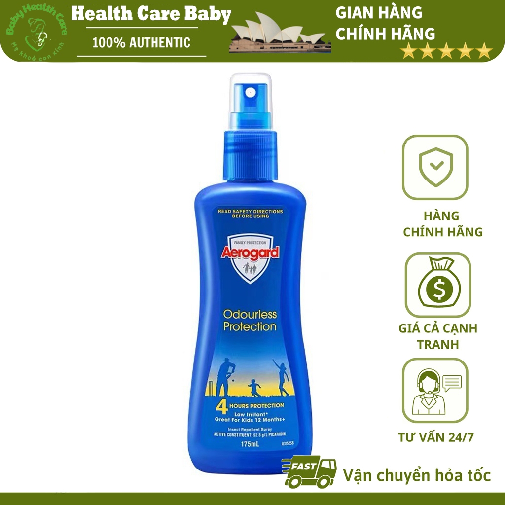 Chai xịt chống muỗi Aerogard Odourless Protection Úc 175 ml dành cho bé trên 1 tuổi