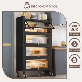 Kệ để đồ nhà bếp đa năng, tủ nhà bếp có nắp đậy sơn đen tĩnh điện khung chịu lực tốt