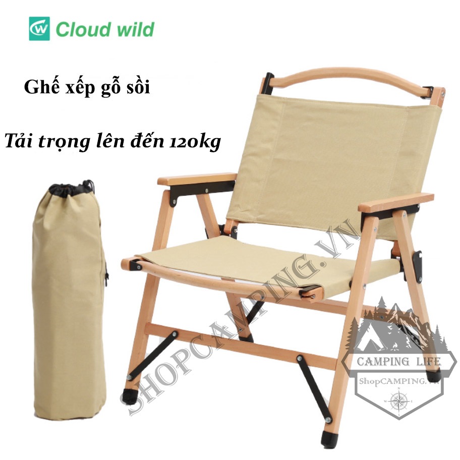 Ghế xếp gỗ sồi gấp gọn, ghế gỗ cắm trại,dã ngoại