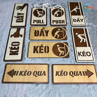  Bảng pull push bảng kéo đẩy bằng gỗ treo dán cửa kính decor trang trí cửa ra vào 
