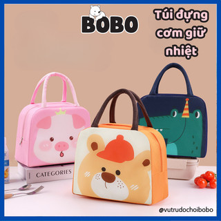  Túi đựng hộp cơm hình thú giữ nhiệt BoBo Store chất liệu bền chắc có lớp giữ nhiệt quai xách tiện lợi 