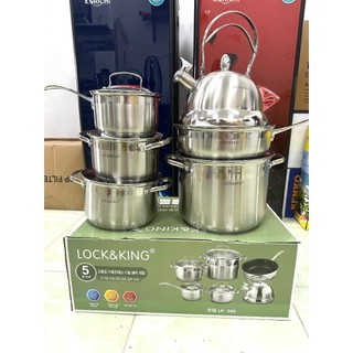 Bộ nồi inox lock&king 5,6 món size 16,18,20,24, chảo , ấm siêu tốc . dùng cho tất cả các loại bếp