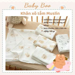 Khắn tắm cho bé Muslin Swaddle Organic cotton, khăn tắm cho bé sơ sinh cao cấp thoáng khí an toàn cho da của bé Babyboo
