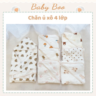 Chăn ủ xô 4 lớp có mũ sợi vải Muslin hàng cao cấp chất vải mềm thấm hút nước tốt cỡ 90x90cm Babyboo
