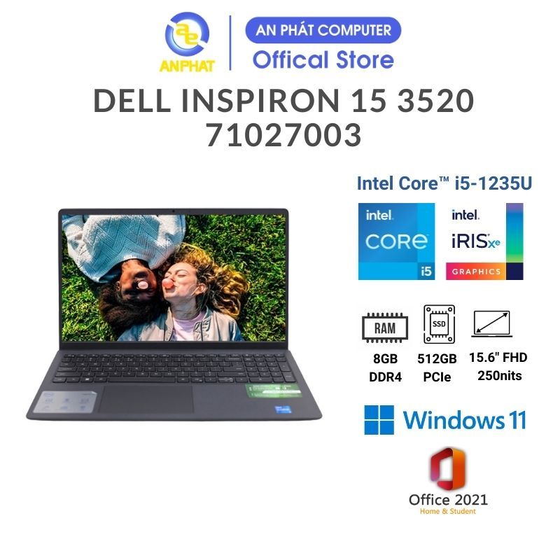 Laptop Dell Inspiron 15 3520 (Core i5-1235U | 8GB | 512GB |15.6 inch FHD | Win 11+ Office H&S)