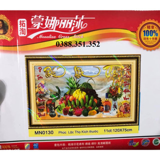 Tranh thêu chữ thập mâm ngũ quả phúc lộc thọ 120*70cm