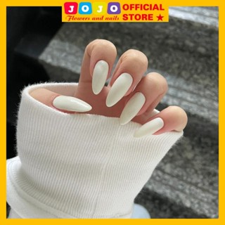  Bộ 24 móng tay giả form Ovan trắng hottrend Jojo's móng giả nailbox rẻ đẹp kèm keo gắn tự làm tại nhà 