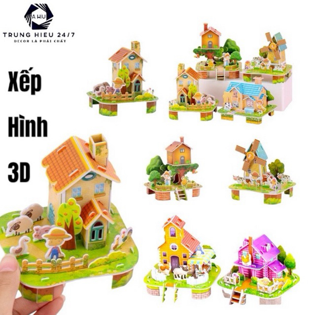 Mô hình nhà 3D bằng bìa xốp lắp ghép, xếp hình phát triển tư duy cho bé