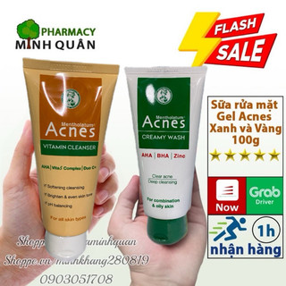 Sữa rửa mặt Gel Acnes 100g dưỡng da mặt ngừa mụn nhạy cảm làm sạch dịu nhẹ kháng khuẩn 100g Xanh và Vàng