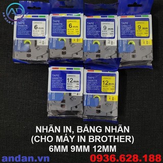 Nhãn in, băng nhãn tze dùng cho máy in brother, bản 6mm, 9mm, 12mm, qze 211 611 221 621 231 631