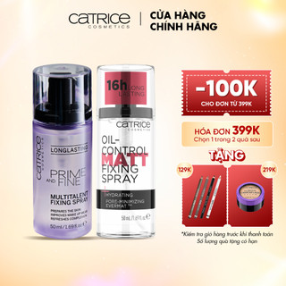 Bộ đôi xịt khoá nền makeup Catrice kiềm dầu cấp ẩm tối ưu phù hợp di chuyển ngày dài 50ml