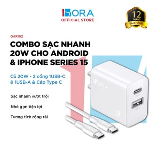Bộ Sạc Nhanh 1HORA Củ 20W - 2 cổng 1USB-C & 1USB-A và Cáp Type C to Type C dài 1M - GAR162