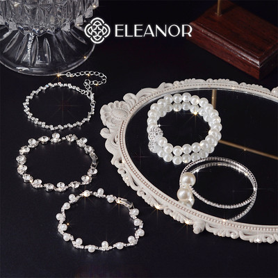Vòng tay nữ Eleanor Accessories đính đá ngọc trai nhân tạo lắc tay lấp lánh phụ kiện trang sức 7097