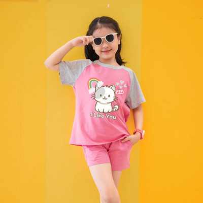 Bộ quần áo bé gái Loza mặc nhà hoặc đi chơi chất liệu 95% thun cotton từ 15-42kg G0184
